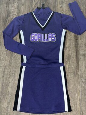 Cheerleader Uniform Halloween Costume Fun Gorillas 3Pc 32 Top 26 Skirt Purple YL